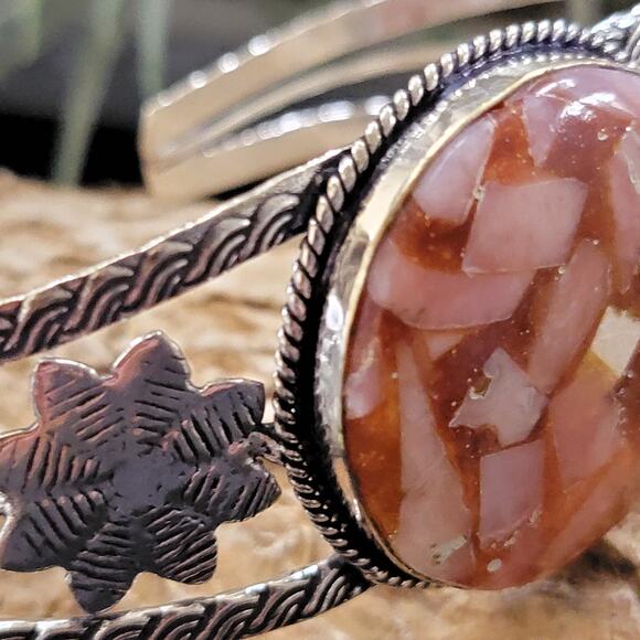 Blushing Harmony Sterling Silver Pink Quartz Cuff Bracelet, - Picture 5 of 8